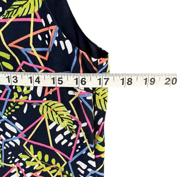 THML Dress S Blue Green Floral Geo Sleeveless Ruffle Neck Peplum Hem Boho Chic - Picture 8 of 14